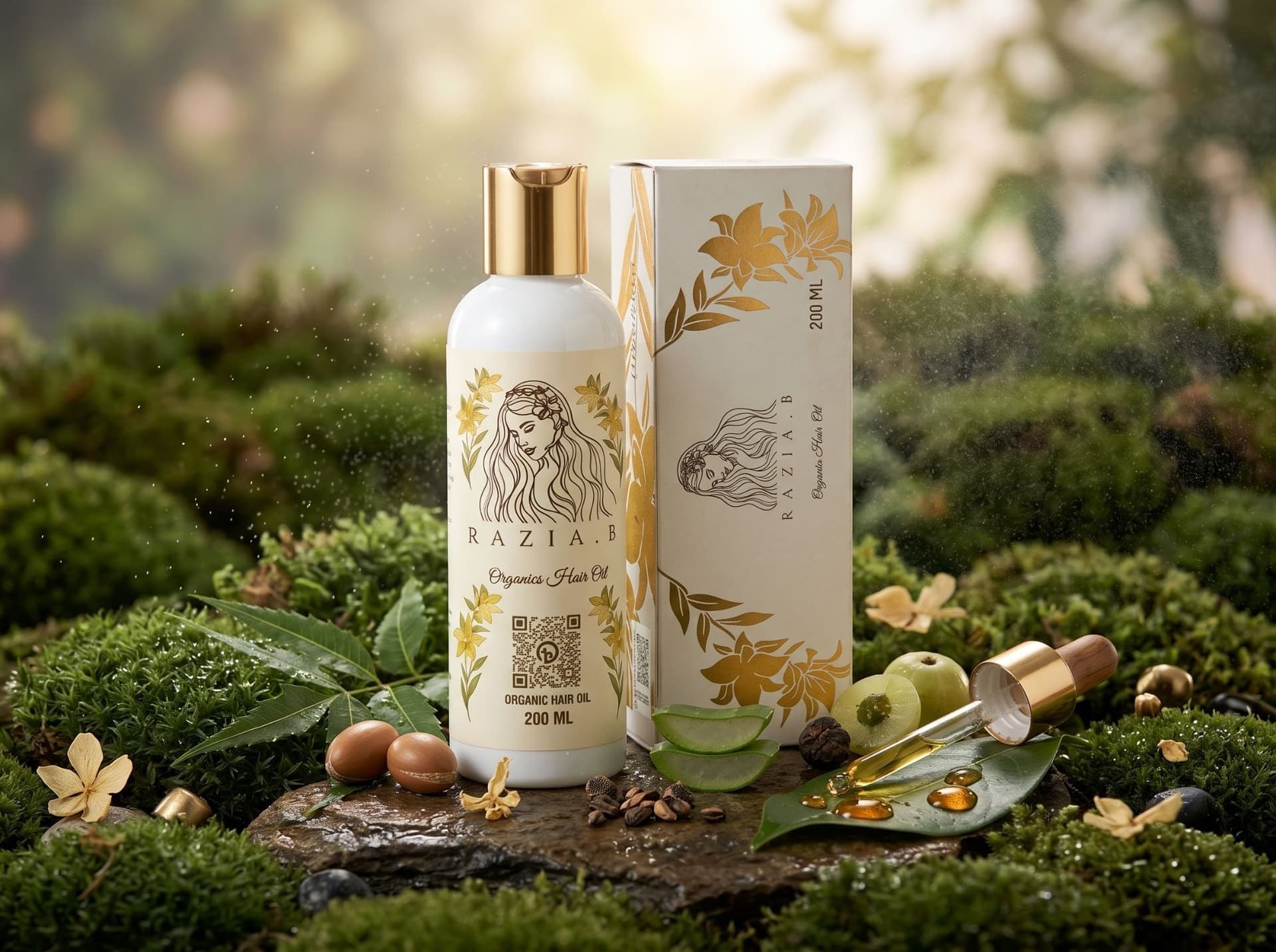 Organic Hair Oil beside its box